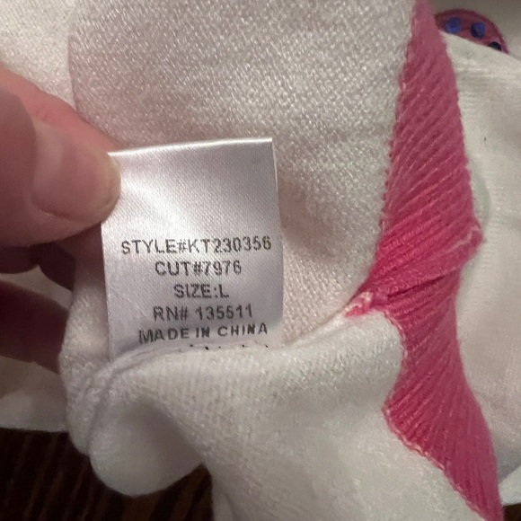 WHY DRESS Fa La La La Candy Cane Sequin Christmas Holiday Sweater White & Pink - Picture 10 of 11